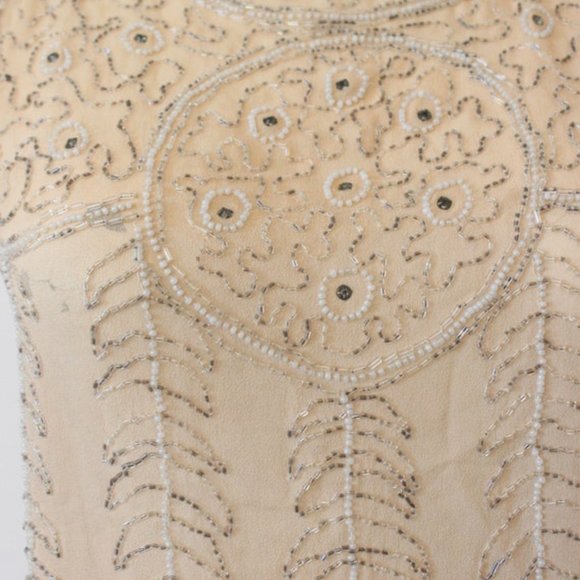 1920s 1910s Nude skin tone peach silk sheer beaded sleeveless blouse top XS S - Picture 5 of 10